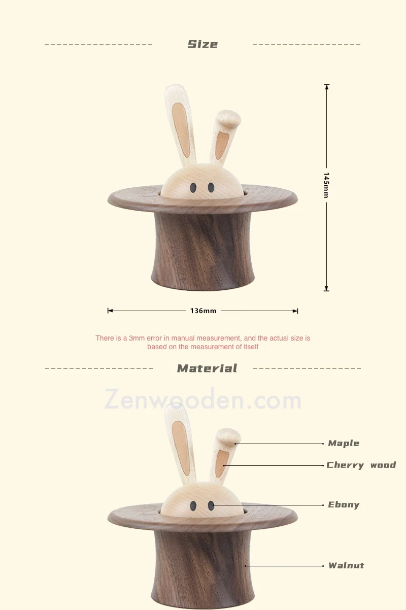 A magician rabbit wooden music box, available in various sizes.