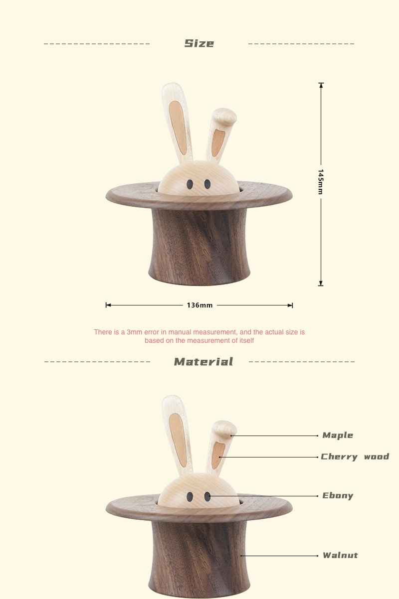 A magician rabbit wooden music box, available in various sizes