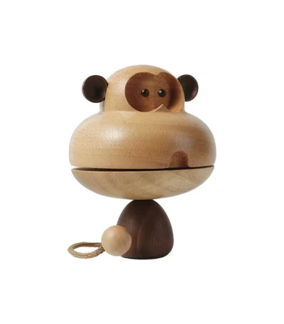 A playful wooden music box featuring a monkey design