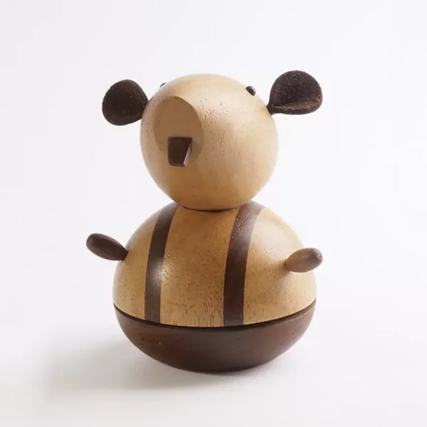 Charming wooden mouse music box showcasing intricate front details and cute facial features