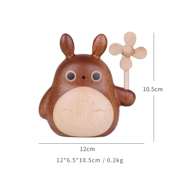 Wooden Totoro Figurine Windmill Decor Size