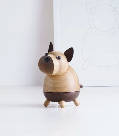 A heartwarming wooden music box featuring a hugging dog design, perfect for any decor