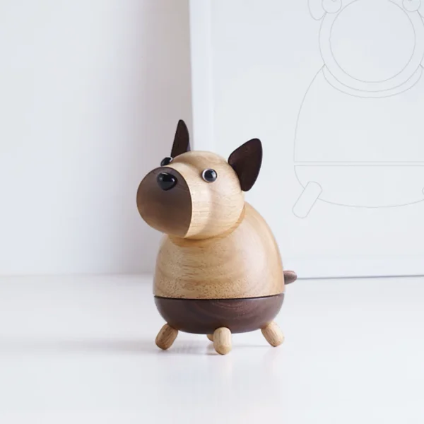 A heartwarming wooden music box featuring a hugging dog design, perfect for any decor