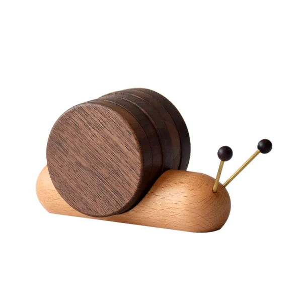 Adorable wooden coasters featuring a charming snail design