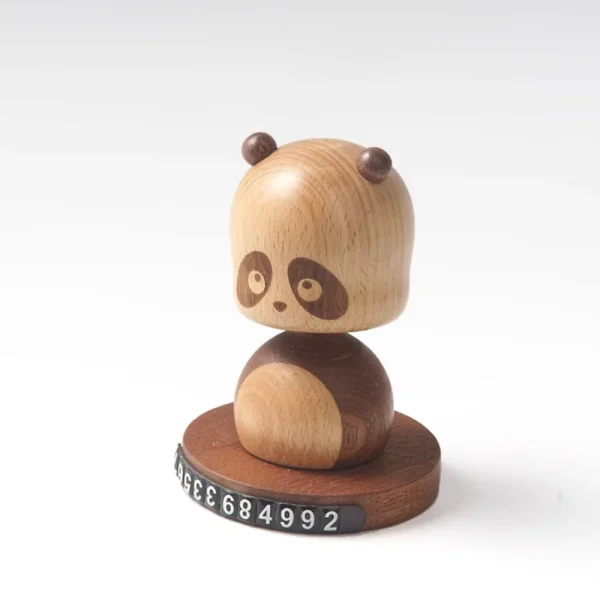 Add whimsical charm to your car with this Shaking Head Panda wooden phone number plate, combining fun and functionality