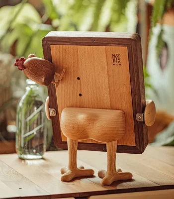 A delightful wooden picture frame featuring a hugging chicken, perfect for home decor