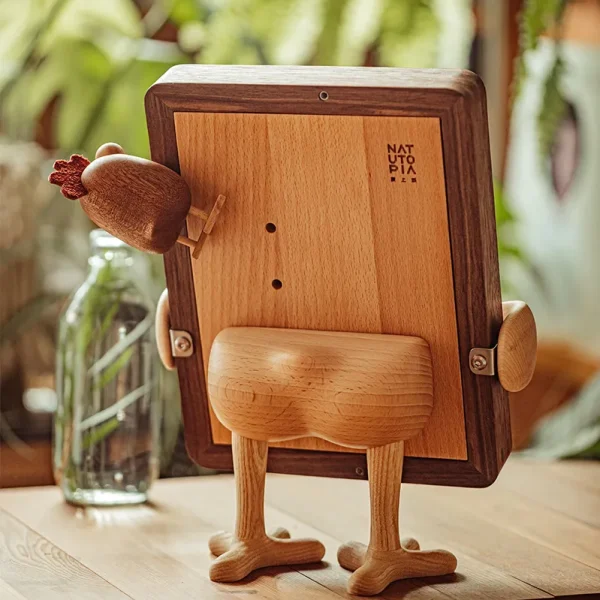 A delightful wooden picture frame featuring a hugging chicken, perfect for home decor