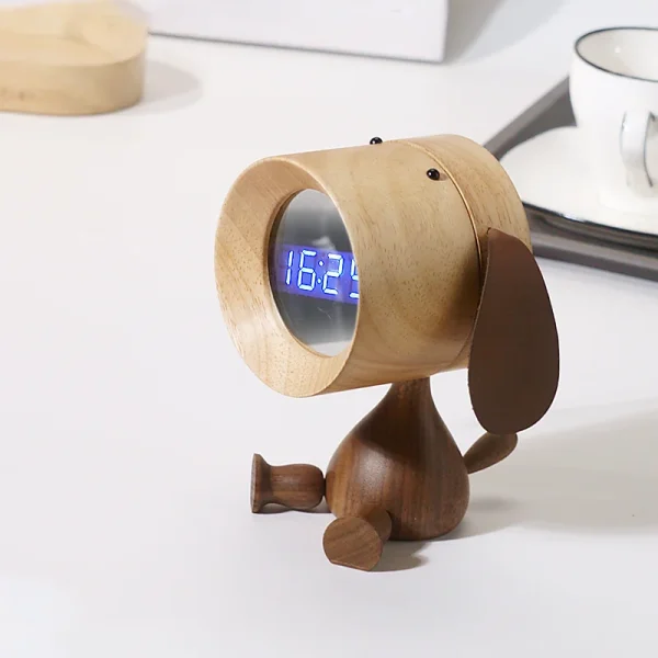 Wake up on time with this charming wooden alarm clock featuring a cute dog design, perfect for any dog lover’s bedside