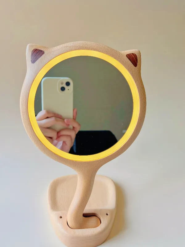 A cat ears makeup mirror with lights, ideal for your desk or vanity