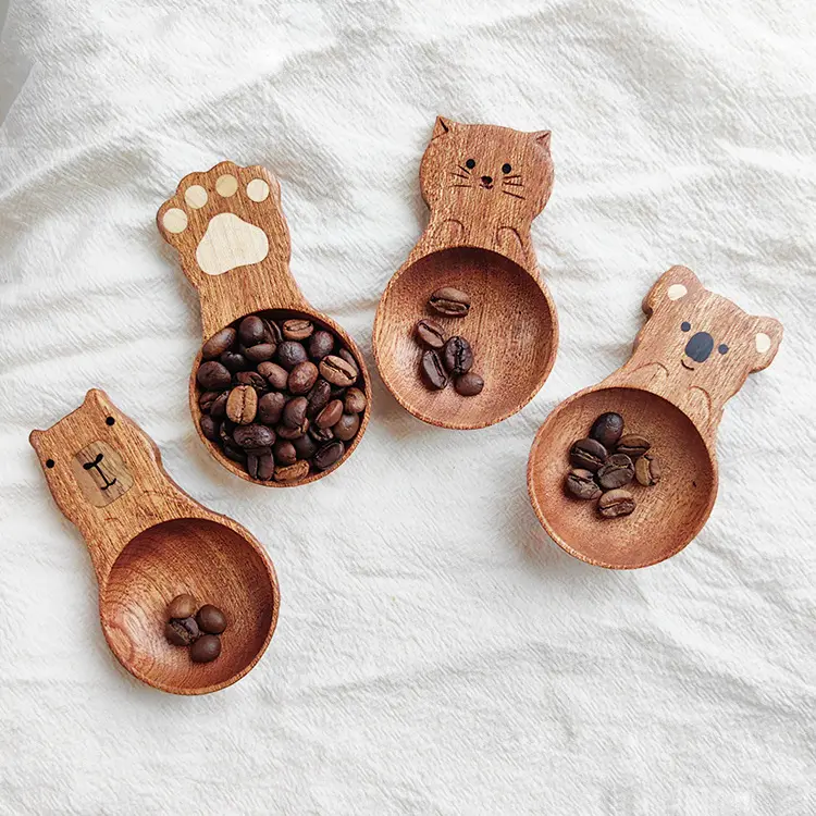 A playful cute cat-themed coffee wooden measuring spoon, ideal for coffee lovers who enjoy a little whimsy with their routine