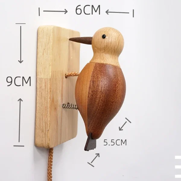 A color-blocked wooden woodpecker doorbell available in various sizes