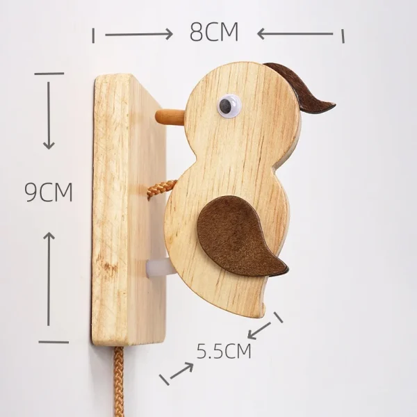 A plain wooden woodpecker doorbell available in various sizes