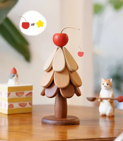 Festive wooden Christmas tree trivets protecting hot dishes on a holiday table