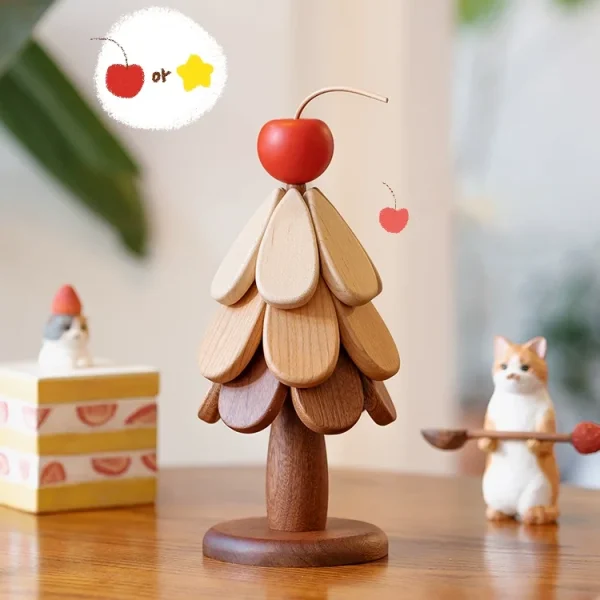 Festive wooden Christmas tree trivets protecting hot dishes on a holiday table