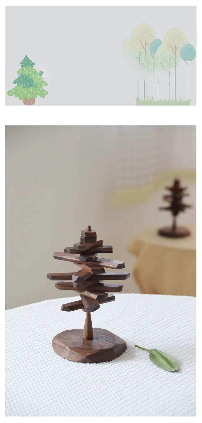 A wooden tree figurine designed for building and balancing