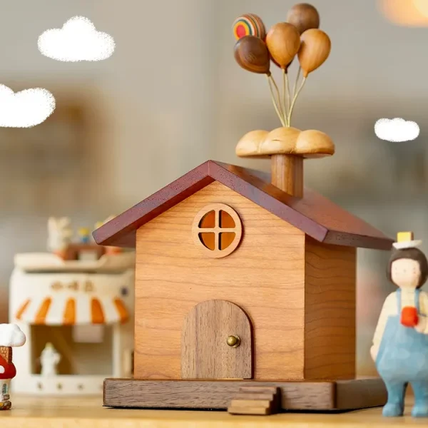 Floating house wooden piggy bank for kids, unique gift idea, front view showing charming design