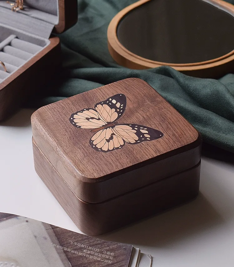 Beautiful walnut wood butterfly jewelry box, perfect for organizing your collection