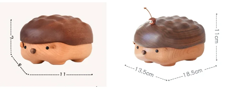 A hedgehog-themed wooden storage box available in multiple sizes