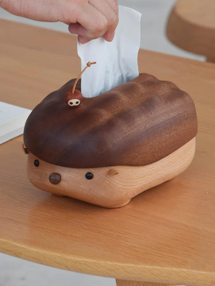 Adorable hedgehog wooden tissue box, a perfect addition to any cute-styled room