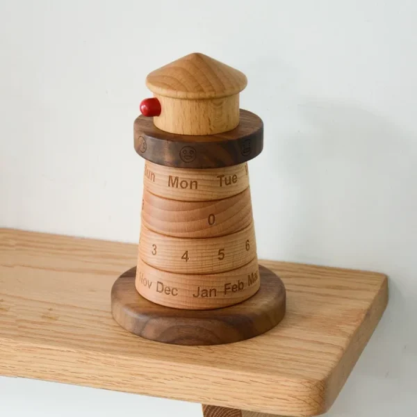 Add a unique maritime flair to your workspace with this lighthouse wooden perpetual calendar, ideal for any desktop setup