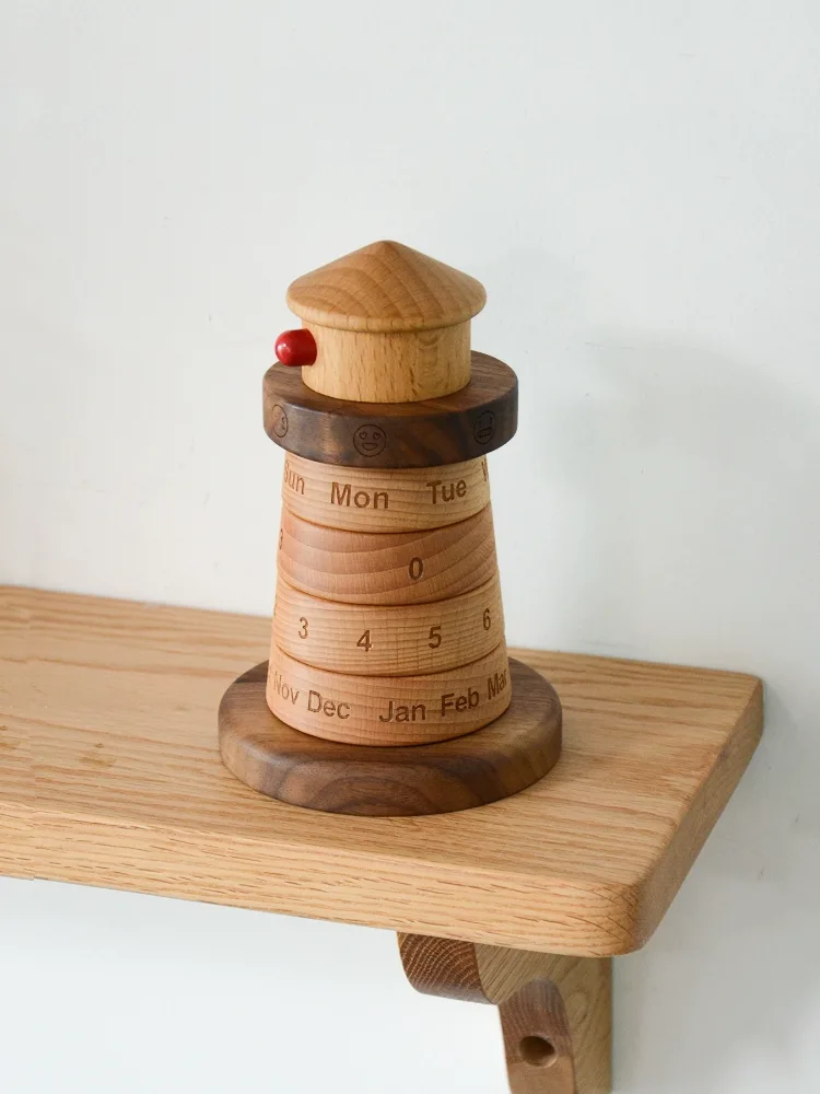 Add a unique maritime flair to your workspace with this lighthouse wooden perpetual calendar, ideal for any desktop setup