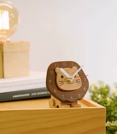 Ideal for a bedside or desk, this little lion wooden clock adds charm and functionality to any space with its cute design