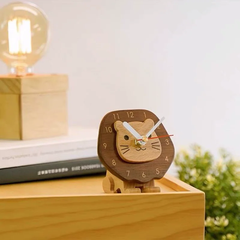 Ideal for a bedside or desk, this little lion wooden clock adds charm and functionality to any space with its cute design