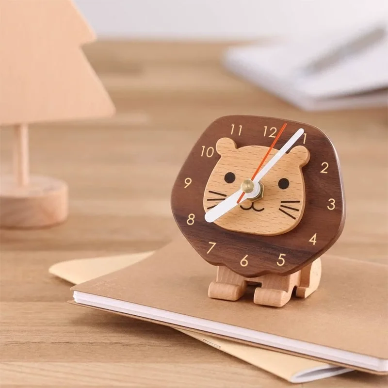 A delightful wooden clock with a playful little lion design, perfect for brightening up any bedroom with a touch of fun