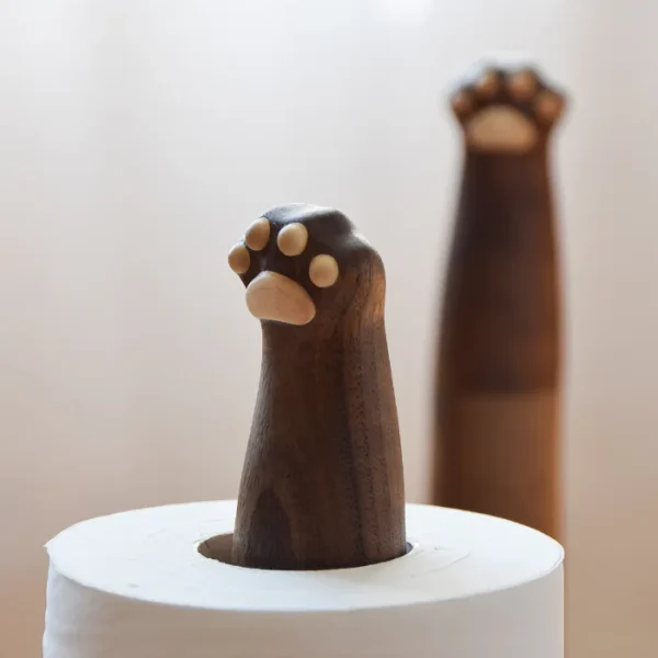 Wooden tissue holder with a cat paw design