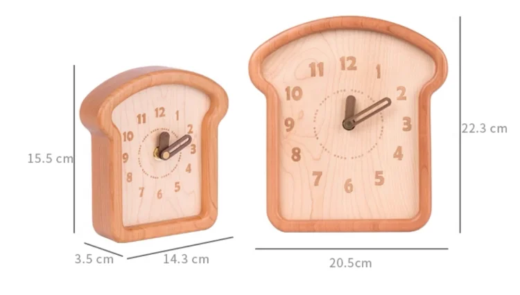 Toast-shaped clock made of cherry and walnut wood for rustic style decor