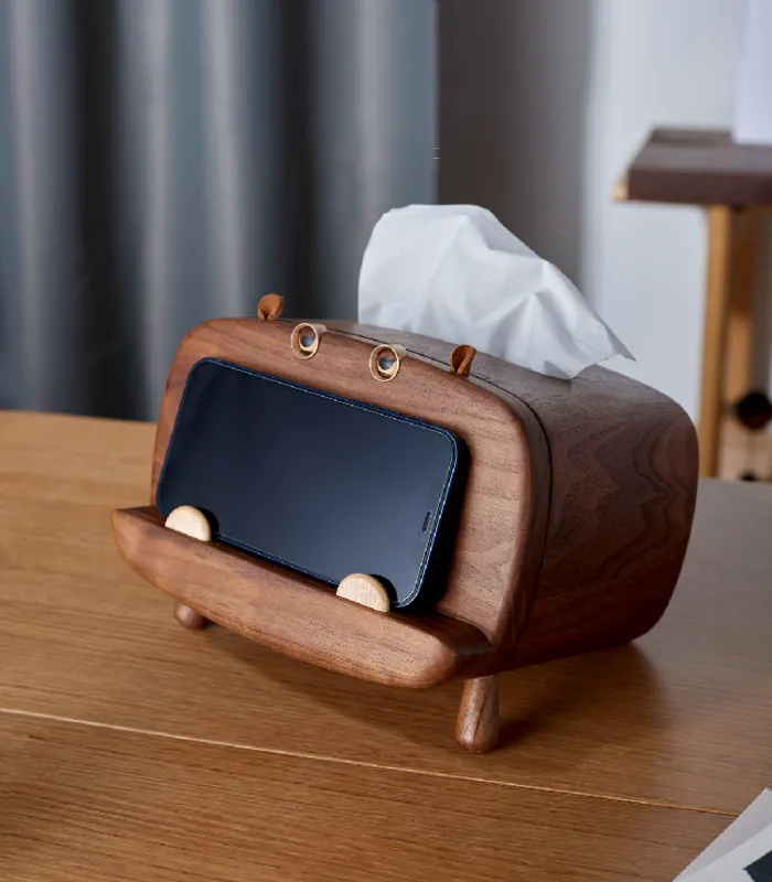 Wooden tissue box with a mobile stand, perfect for creative decor