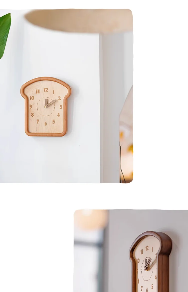 Creative wooden desk clock shaped like toast, ideal for kitchens or cozy spaces