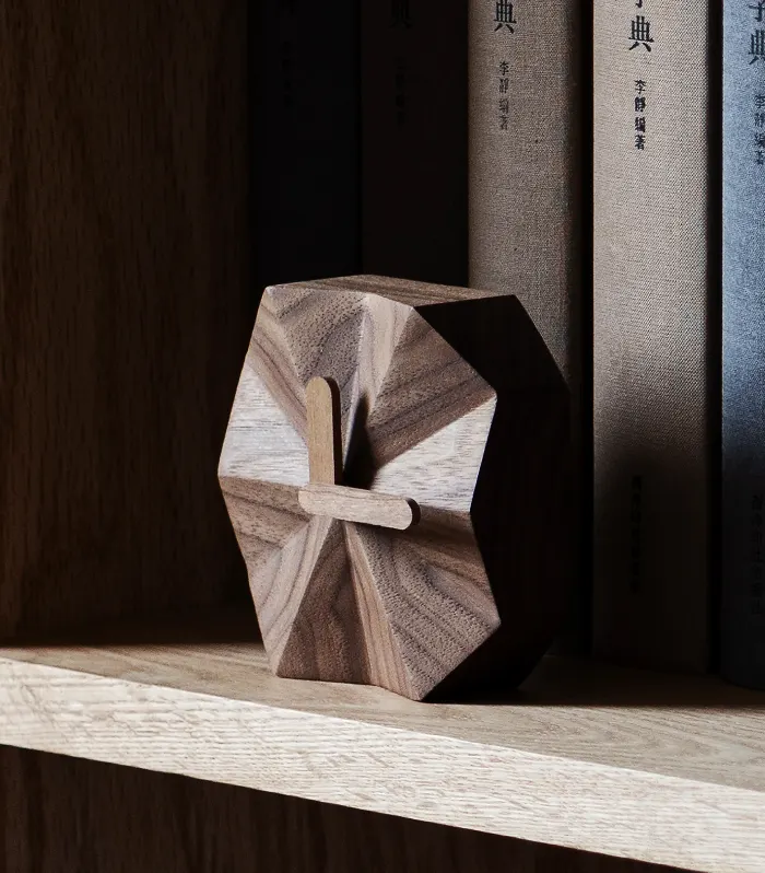 Wooden angular desk clock with a modern, creative design