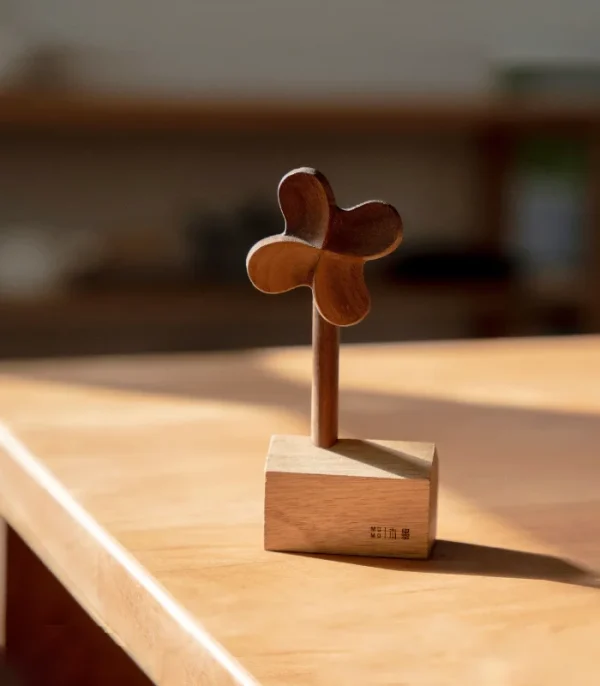 Small wooden pinwheel decoration for desk or car