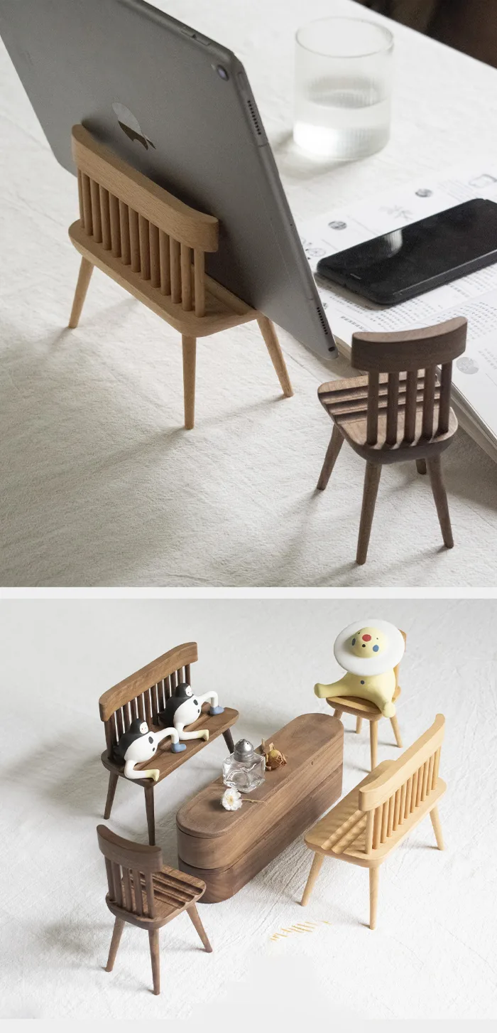 Adorable wooden phone holder shaped like a chair, ideal for home decor and gifting