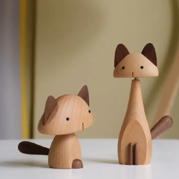 Wooden cat figurine for decorative display