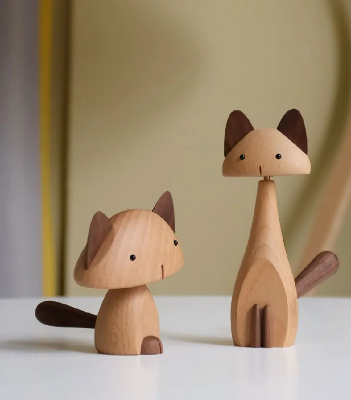 Wooden cat figurine for decorative display