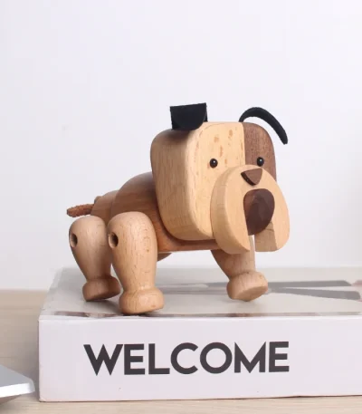 Wooden carving of an English bulldog for home decor