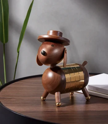 Wooden gentleman dog with a perpetual calendar, perfect as a creative gift or home decor