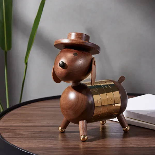 Wooden gentleman dog with a perpetual calendar, perfect as a creative gift or home decor