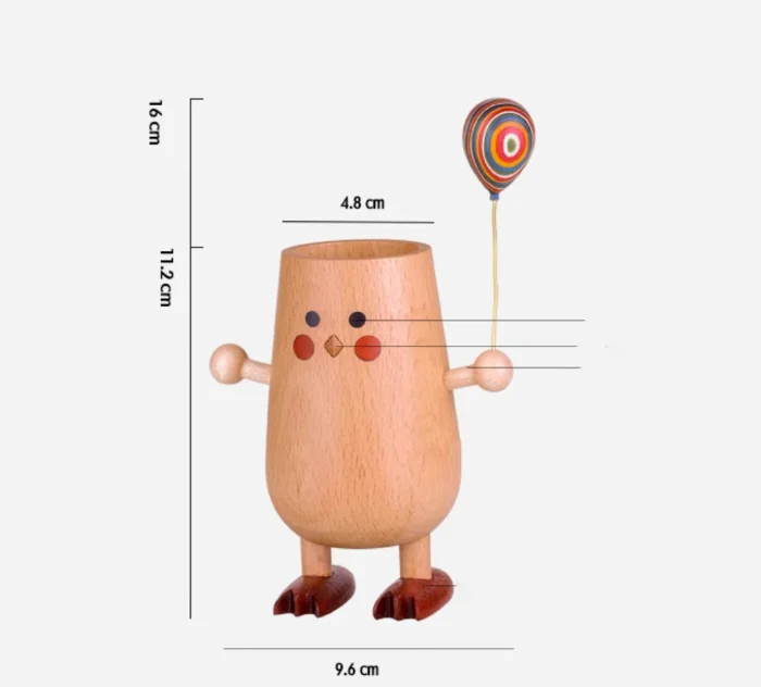 A wooden vase decor with a hugging chicken design, available in various sizes