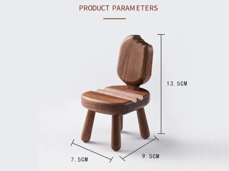 A wooden phone stand designed like an ice cream chair, available in different sizes