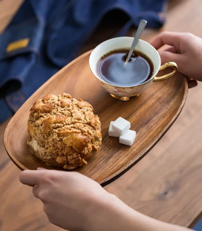 Unique shape wooden serving tray for desserts and fruits