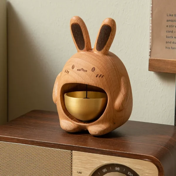 Wooden rabbit-shaped doorbell made from beechwood, perfect as a housewarming gift