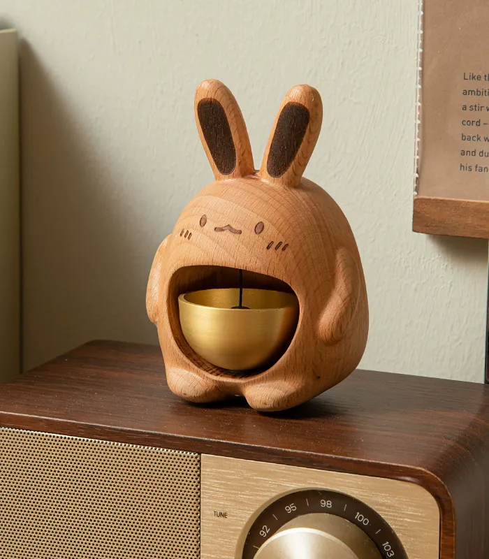 Wooden rabbit-shaped doorbell made from beechwood, perfect as a housewarming gift