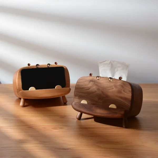 Wooden tissue box with built-in phone holder for home decor and gifting