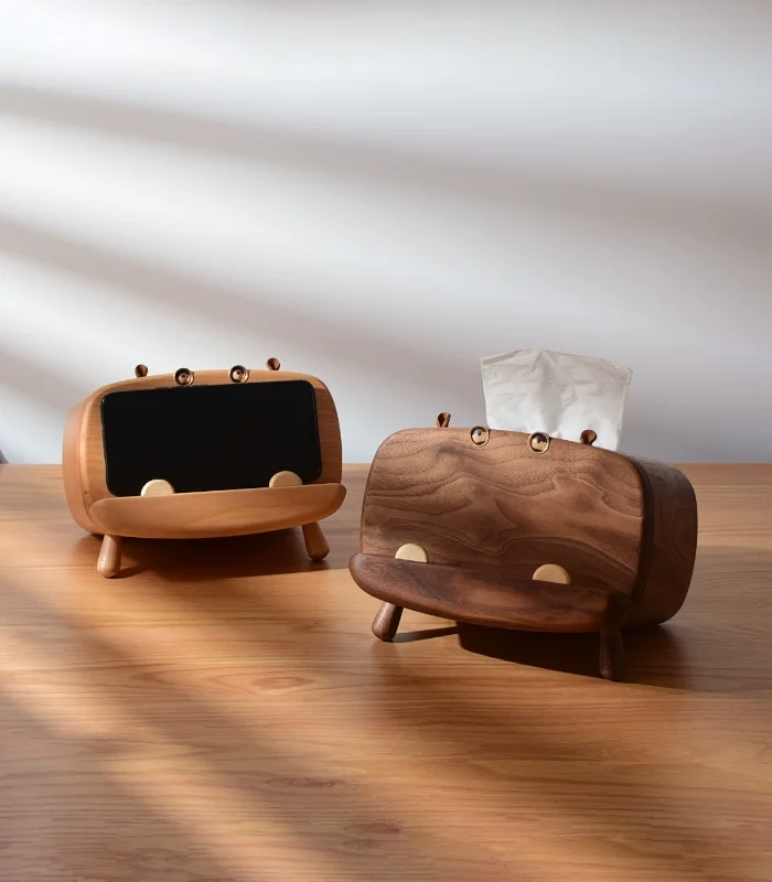 Wooden tissue box with built-in phone holder for home decor and gifting