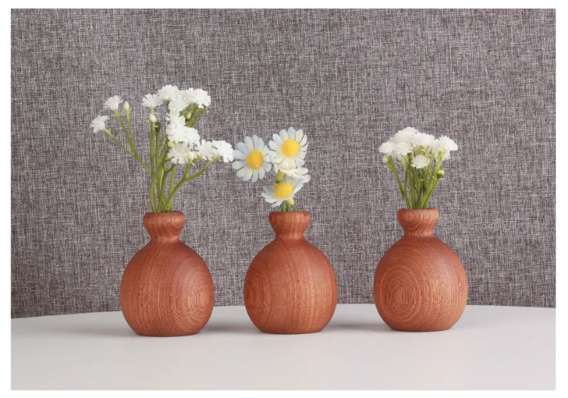 Naturally crafted wooden vase, ideal for placing on desks, shelves, or as a center table ornament