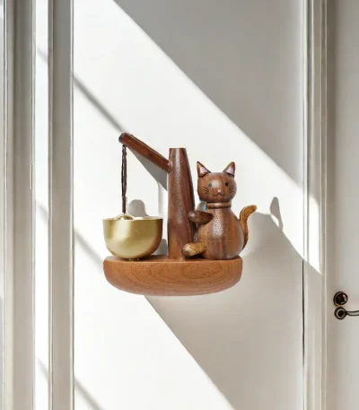 Wind chime featuring a playful cat