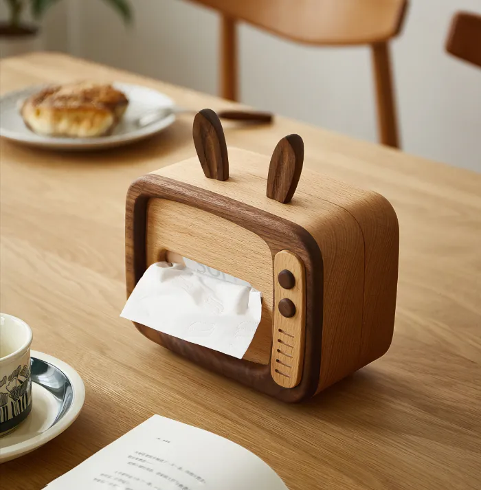 Wooden rabbit TV tissue box, combining functionality with a playful touch for home decor